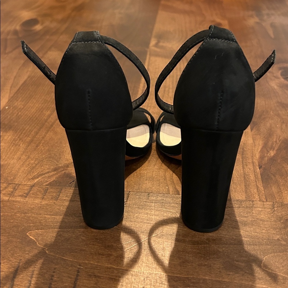 Schutz Black Suede Block Heel Ankle Strap Heels - Picture 4 of 7